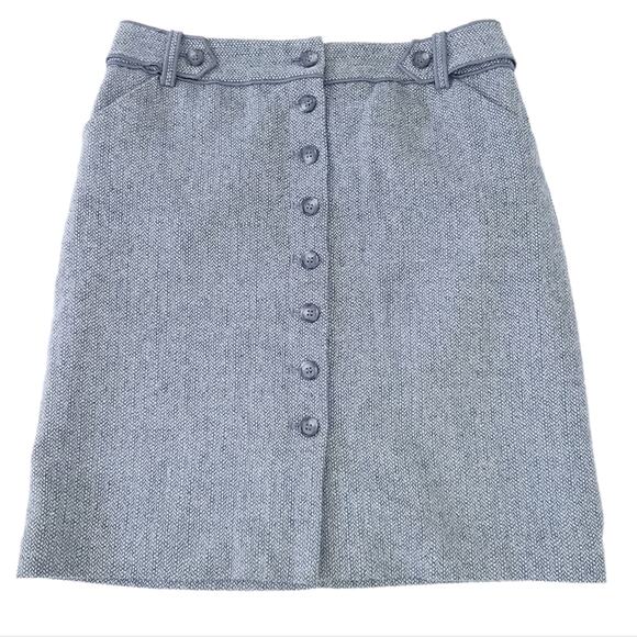 Ann Taylor Fact Herringbone Wool Blend Pencil Skirt 4P Petite Gray White Lined - Picture 1 of 6